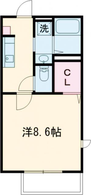 カスカータB棟(1K/1階)の間取り写真