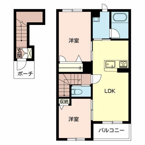 カーサグラス シュデステB(2LDK/2階)の間取り写真
