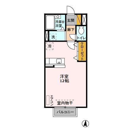 エスポワール(ワンルーム/2階)の間取り写真