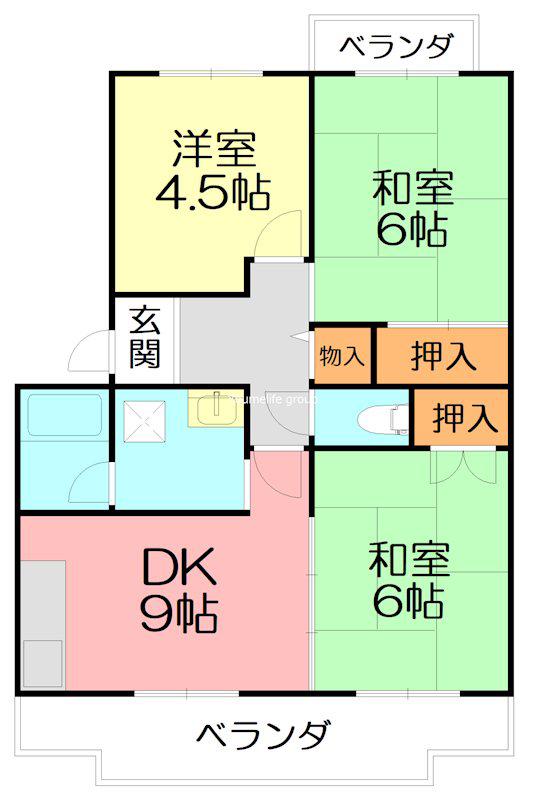 パストラル山口(3DK/3階)の間取り写真