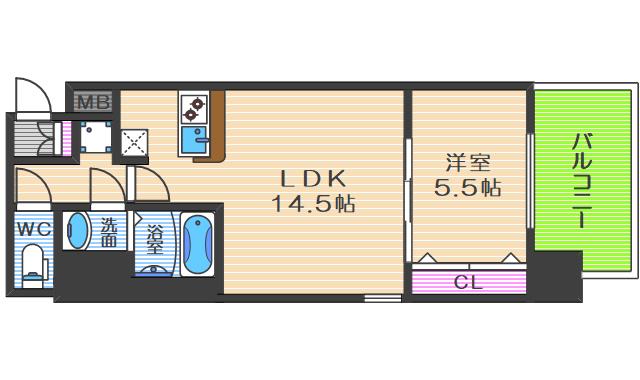 LA DOUCEUR九条(1LDK/7階)の間取り写真