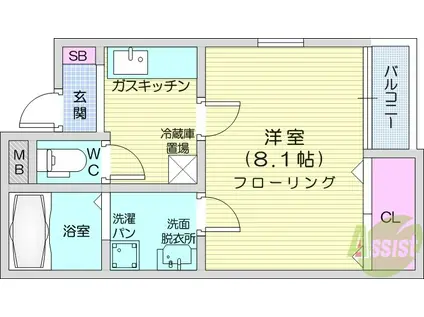 アムール仙台(1K/2階)の間取り写真