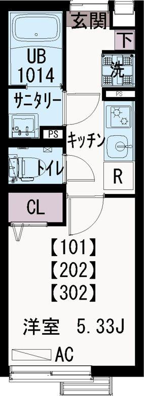 IXO 光(1K/3階)の間取り写真