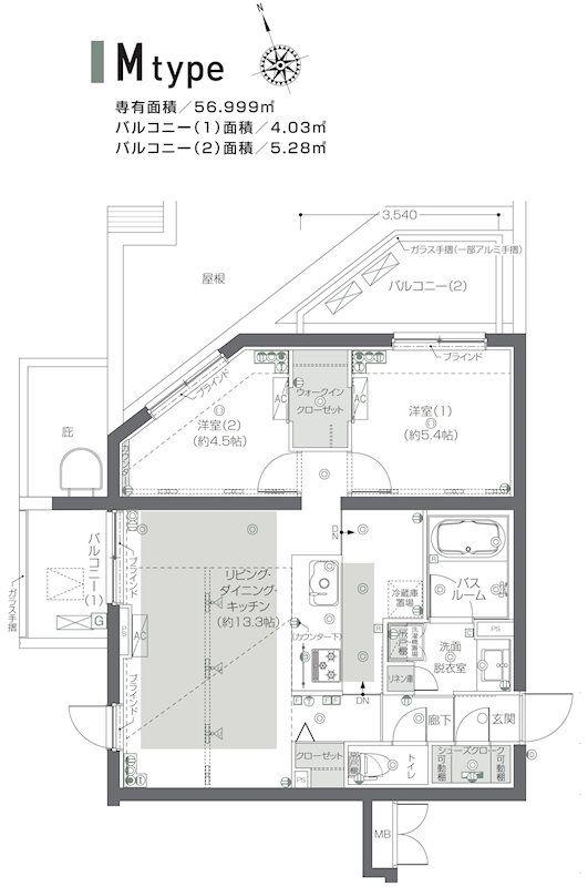 ZOOM新宿夏目坂(2LDK/3階)の間取り写真