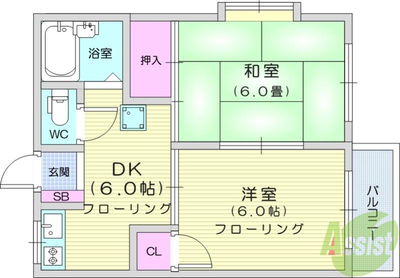 コト-エスポワール(2DK/2階)の間取り写真