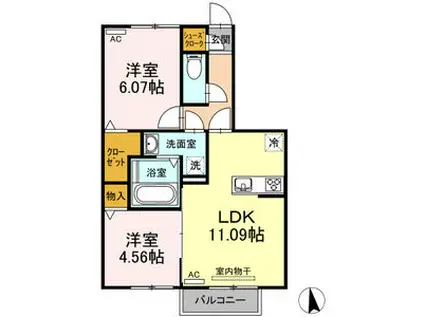 グランパルク東豊 B(2LDK/1階)の間取り写真