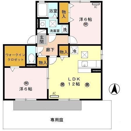 キャトルセゾンC棟(2LDK/1階)の間取り写真