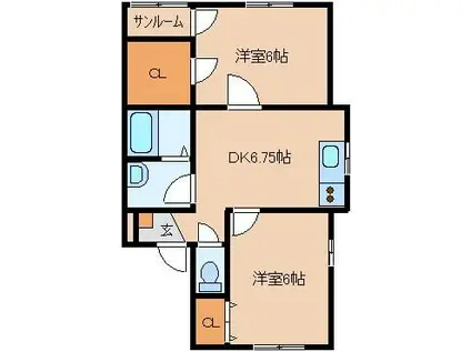 スライヴ東金屋(2DK/2階)の間取り写真
