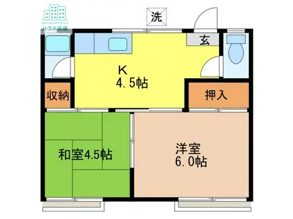 西釜荘A棟(2K/1階)の間取り写真