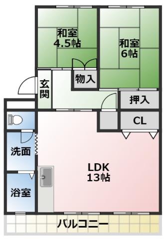 緑コーポ(2LDK/2階)の間取り写真