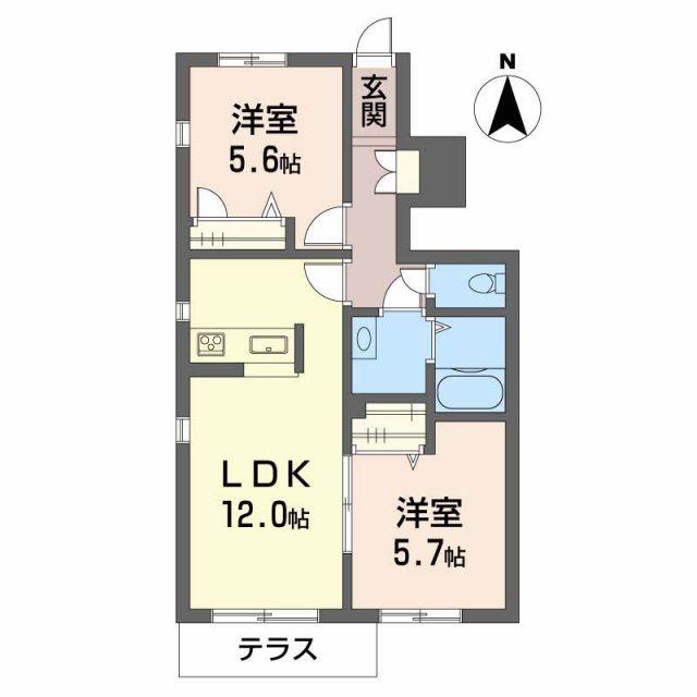 プロヌーブ鳴門(2LDK/1階)の間取り写真