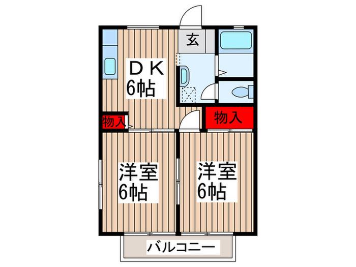 グリューネハイム(2DK/2階)の間取り写真