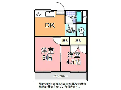 見川ハイツ(2DK/2階)の間取り写真