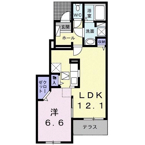 ウイッシュ B(1LDK/1階)の間取り写真