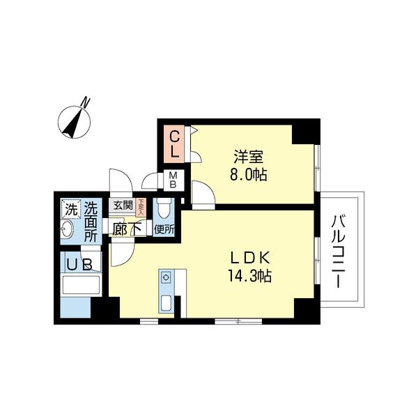 リビエール原(1LDK/4階)の間取り写真