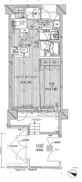 レジデンシャルステート中野富士見町(1LDK/1階)の間取り写真