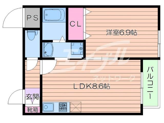 プレアデス千里山田(1LDK/4階)の間取り写真
