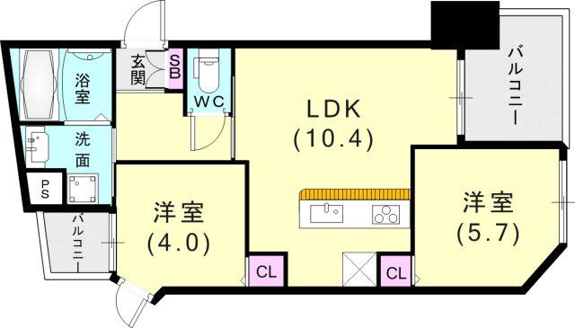 プリオーレ神戸大開通(2LDK/3階)の間取り写真
