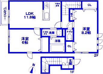 アダージオ湘南(2LDK/2階)の間取り写真