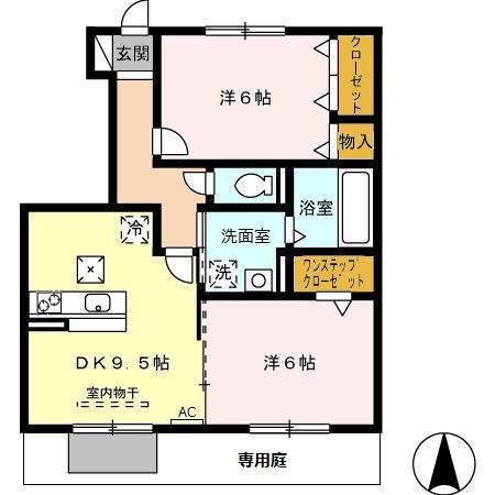 名鉄各務原線 二十軒駅 徒歩8分 3階建 築16年(2DK/1階)の間取り写真