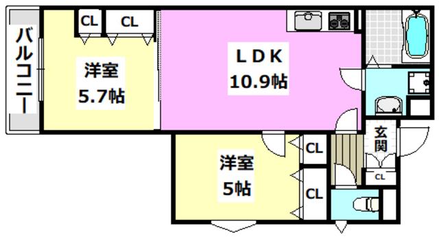 ピレーネ一津屋(2LDK/3階)の間取り写真