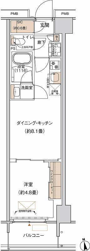 プライムネクサス大森北(1DK/5階)の間取り写真