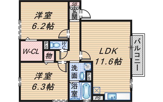 ウエストリヴァーⅡ(2LDK/2階)の間取り写真