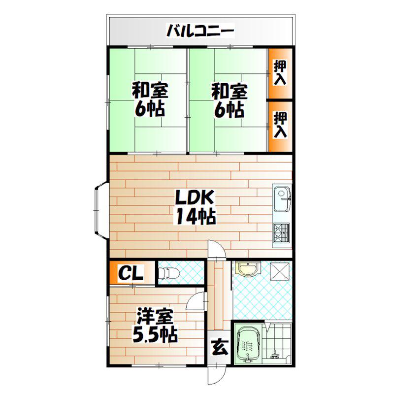 セントラルアベニュー(3LDK/2階)の間取り写真