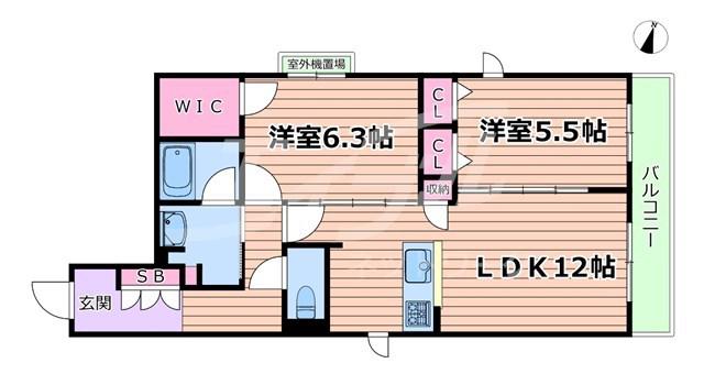 シャーメゾンパークイースト(2LDK/2階)の間取り写真