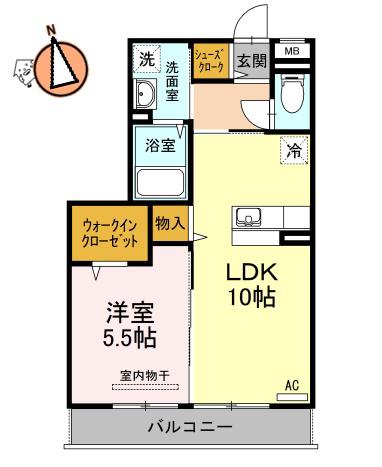 ルミエールE棟(1LDK/2階)の間取り写真