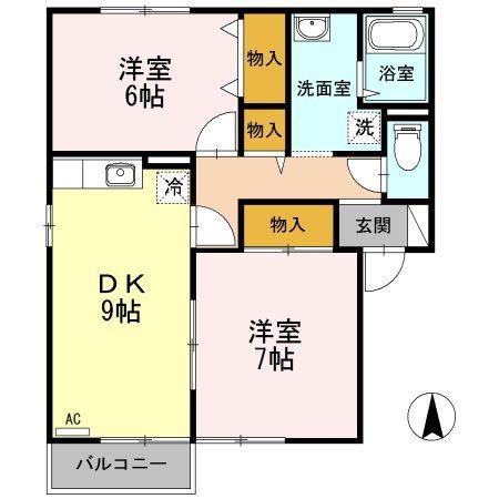 サンハイツ小中島A(2DK/1階)の間取り写真