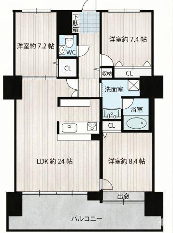 エグゼタワー道修町(3LDK/12階)の間取り写真
