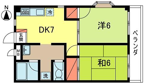 椿原ハイツ(2DK/1階)の間取り写真