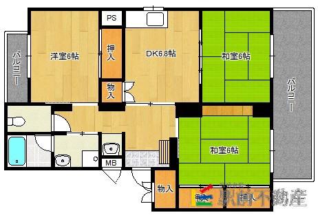 ハイツ石崎(3DK/4階)の間取り写真