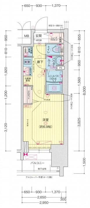 プレサンス東別院駅前II(1K/13階)の間取り写真