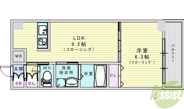 フローレンス江坂(1LDK/9階)の間取り写真