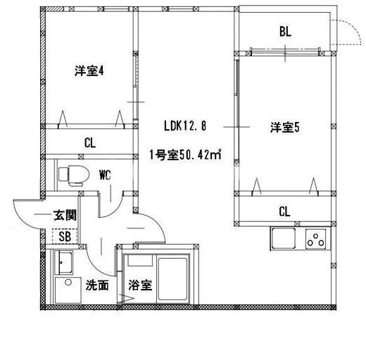 CALME HILLS高宮(2LDK/1階)の間取り写真