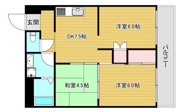 グランドール天王寺(3DK/6階)の間取り写真