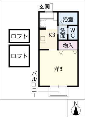 ウィットフィールド(1K/2階)の間取り写真