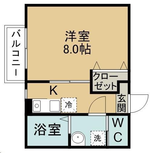 キャピタル三百人町A棟(1K/2階)の間取り写真