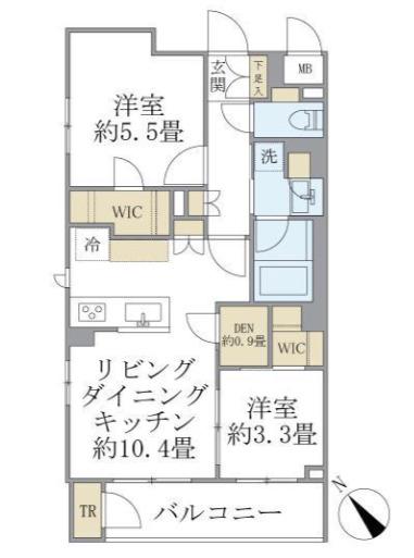 ラペルラ目黒東山II(2LDK/1階)の間取り写真