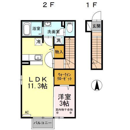 グリーンライフ 雄(1LDK/2階)の間取り写真