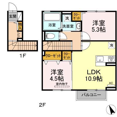 TAKA(2LDK/2階)の間取り写真