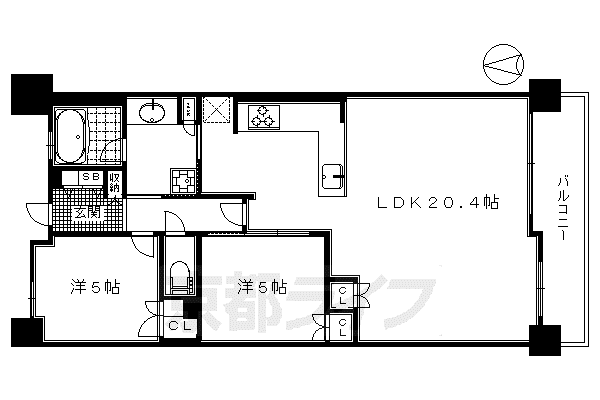 ＪＲ山陰本線 嵯峨嵐山駅 徒歩3分 5階建 築9年(2LDK/4階)の間取り写真