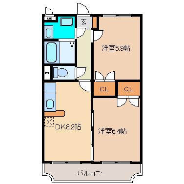 ユーミー富沢(2DK/3階)の間取り写真