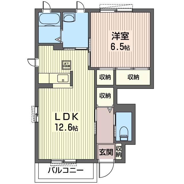 グランドルフB(1LDK/1階)の間取り写真