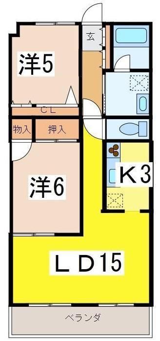 オカダマンション(2LDK/3階)の間取り写真