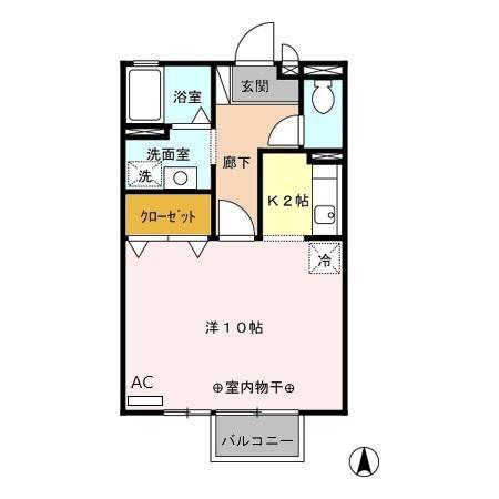 梟の丘ABCD(1K/2階)の間取り写真