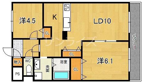 グレース宮前(2LDK/5階)の間取り写真
