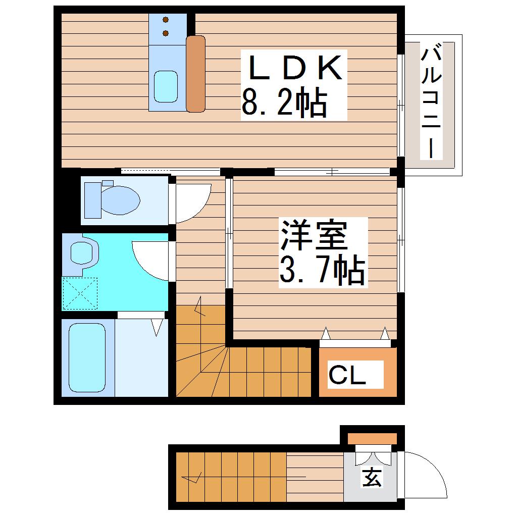 リヴィエールII(1LDK/2階)の間取り写真